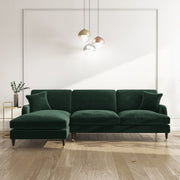Dark Green Velvet Left Hand Facing 4 Seater Chaise Corner Sofa sofa by DunePine - premium handmade upholstery available in UAE.